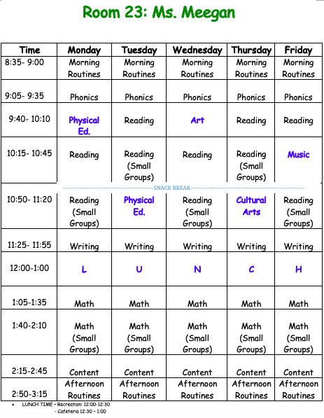 Meegan, Lauren E / CLASS SCHEDULE